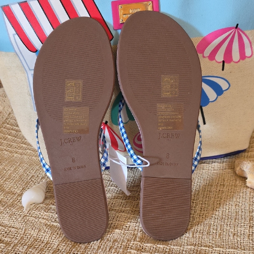 *SOLD**J. Crew Blue Size 8 Gingham Flip Flops Coastal - Picture 7 of 8